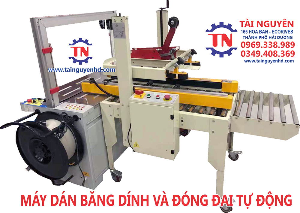 Máy dán băng dính và đóng đai tự động